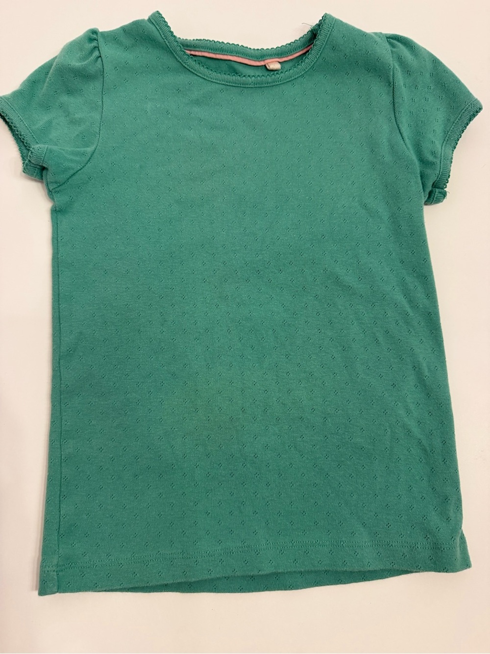 Mini Boden Girls short Sleeve pointelle shirt green size 9/10